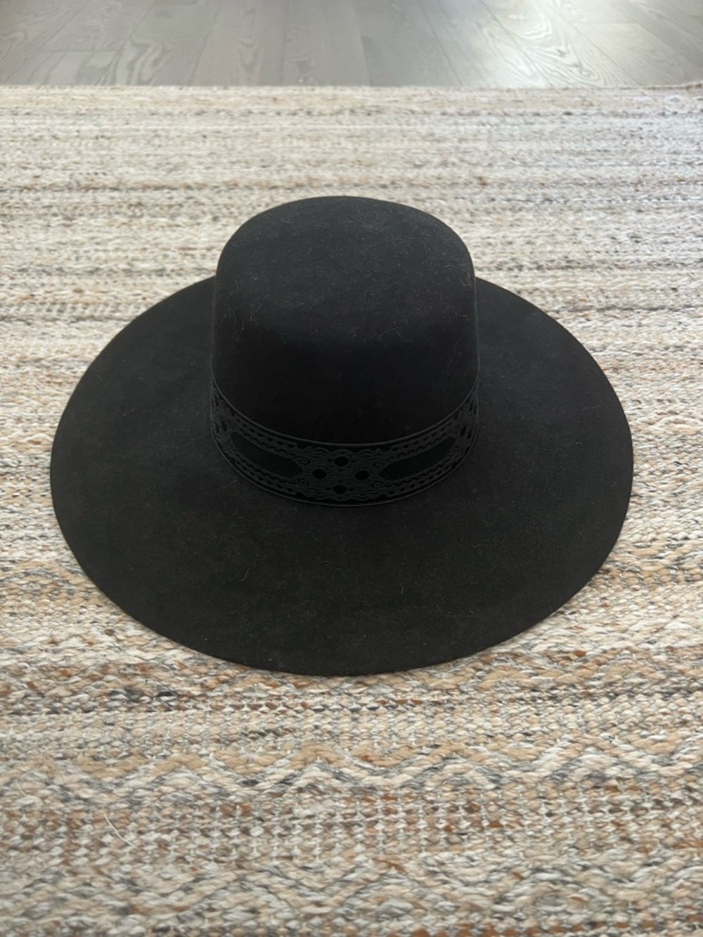 Lack Of Color Black Wide-Brim Felt Hat with Lace Band